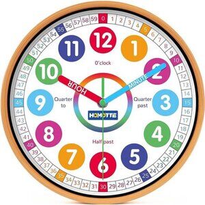 Kids Wall Clock for Bedroom, 10 inch Round Multi-Colored Learning